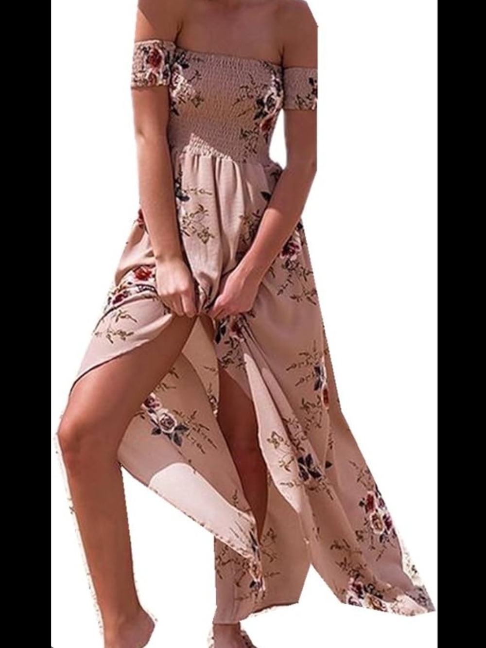 Off-Shoulder Blush Floral Maxi Dress